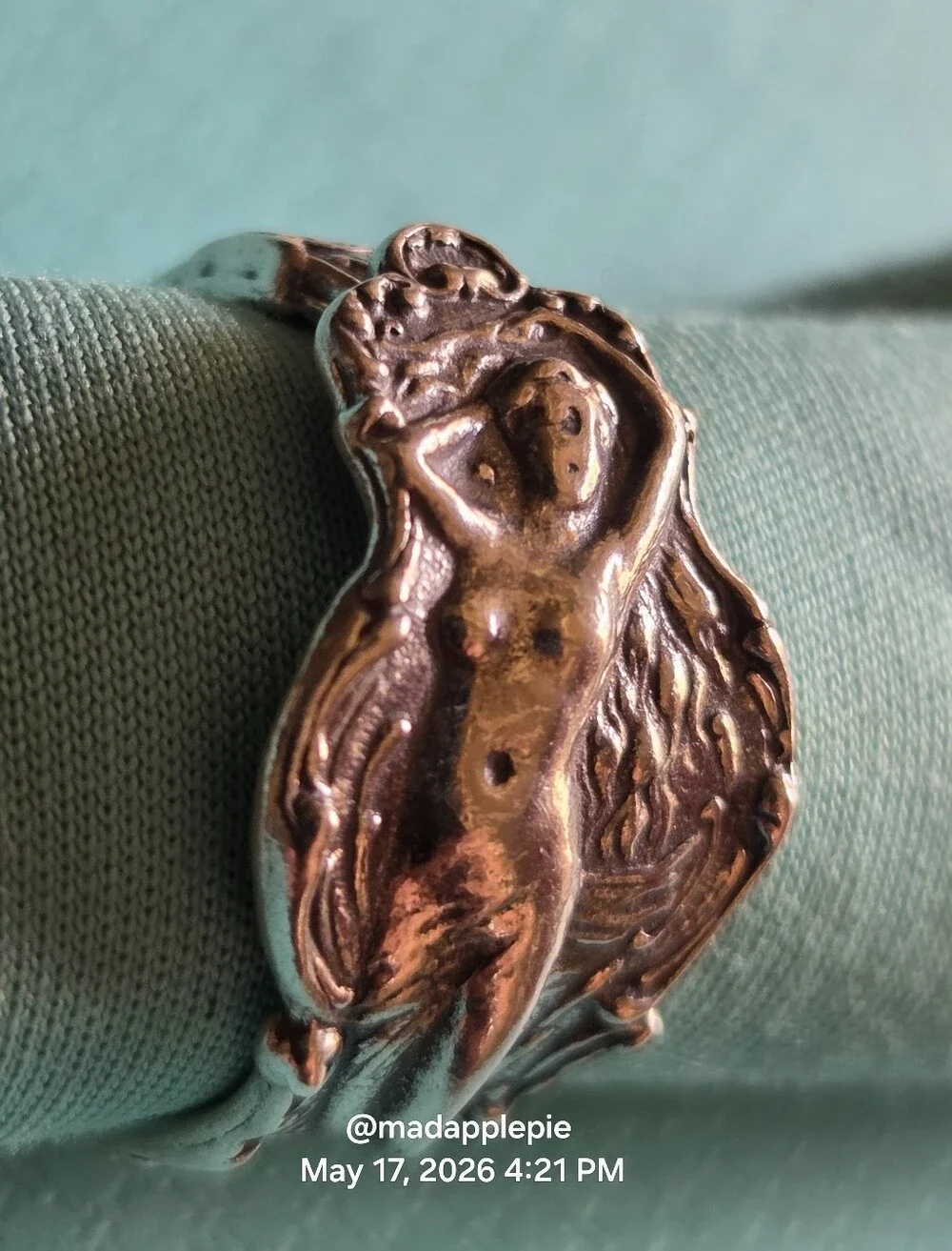 Vintage Sterling Silver Goddess Woman Nude Muse Nymph Spoon Ring #126 - Picture 3 of 15